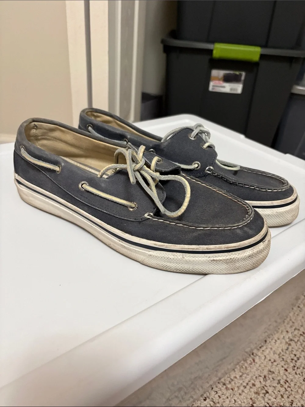 Sperry Men's Navy Canvas Boat Shoes with White Laces